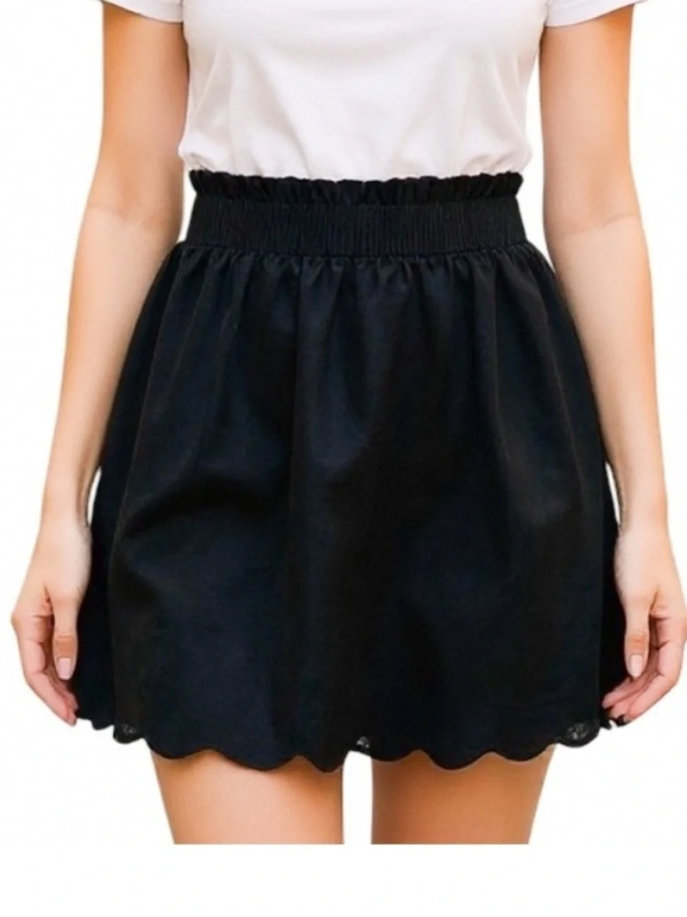 NWT J.Crew Black Linen Blend Mini Skirt Scalloped Hem Paperbag Waist Size 6